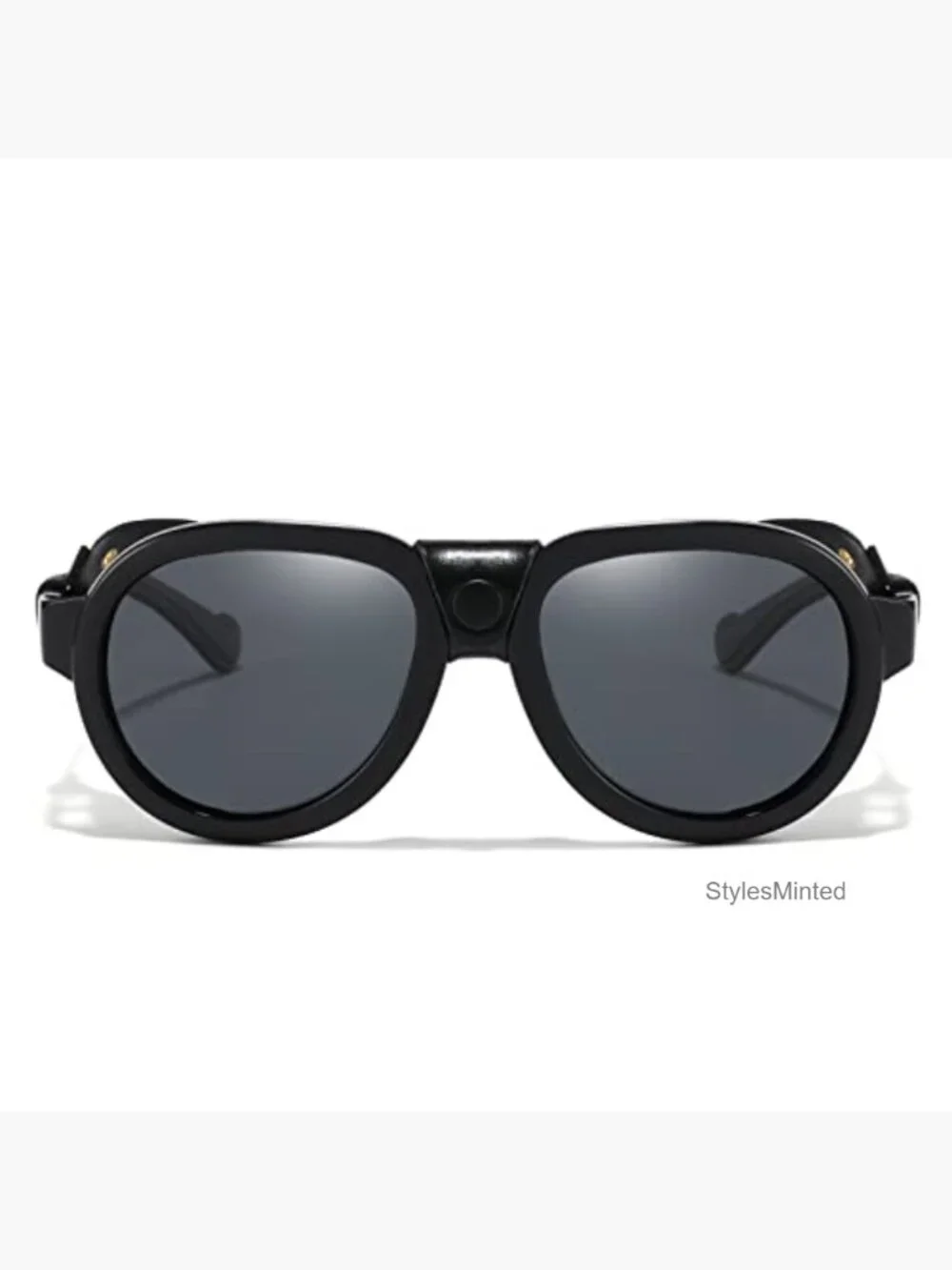Aviator Steampunk Polarized Sunglasses with Leather Side Shield